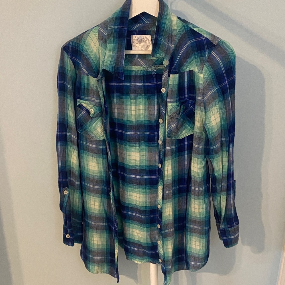 Blue and Green Plaid Shirt